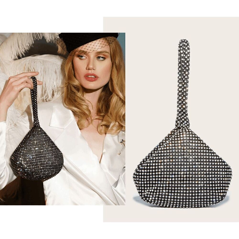 Rhinestone Decor Sparkly Shiny Bling Evening Party Purse Clutch Wristlet Bag NEW